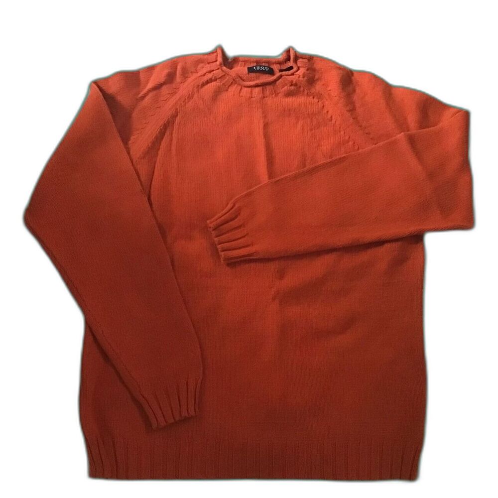 Izod Raglan Sweater Size S Long Sleeve Chunky Orange Cotton Blend Knit Dad